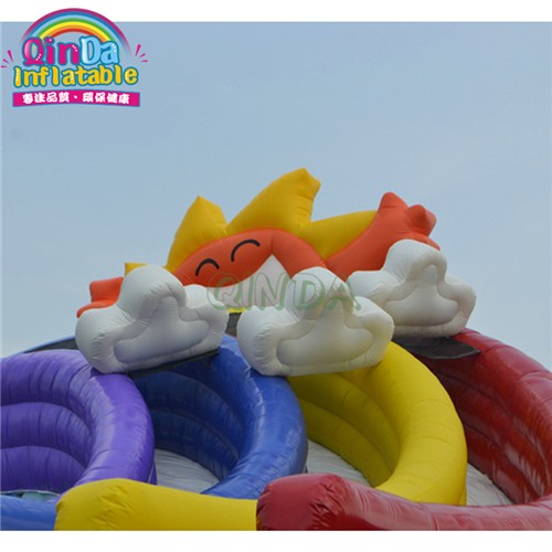 Commercial Water Park Colorful Stair Perosotan Inflatable Pool Rainbow Fur Slides For Pools